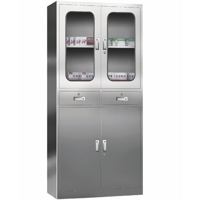 Commercial Stainless Steel Cabinet 2 Shelves 2 Drawers 4 Doors 900x400x1800mm | Myslc03 Makfry
