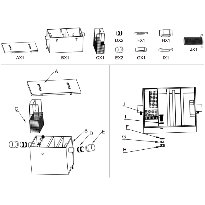 B GRADE Grease trap Fat separator EN1825-1 certified Stainless steel 45 litres |  OS12 B GRADE