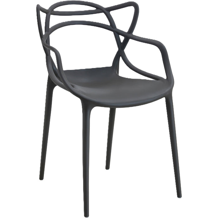 Bistro Dining Chair with Sculpted Back & Armrests Polypropylene Indoors & Outdoors 530x530x810mm Black |  P164BLACK Makfry