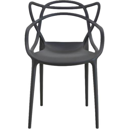 Bistro Dining Chair with Sculpted Back & Armrests Polypropylene Indoors & Outdoors 530x530x810mm Black |  P164BLACK Makfry