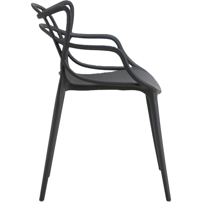 Bistro Dining Chair with Sculpted Back & Armrests Polypropylene Indoors & Outdoors 530x530x810mm Black |  P164BLACK Makfry
