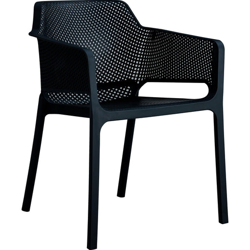 Bistro Dining Chair Perforated Backrest with Armrests Polypropylene Indoors & Outdoors 590x580x790mm Black |  P186BLACK Makfry