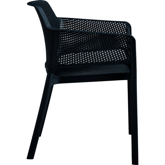 Bistro Dining Chair Perforated Backrest with Armrests Polypropylene Indoors & Outdoors 590x580x790mm Black |  P186BLACK Makfry