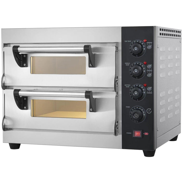Commercial Pizza Oven Electric 2 Chambers 400x400mm 350°C Mechanical Controls 5.2k W 230 V 600x520x480mm | Ps442 Makfry