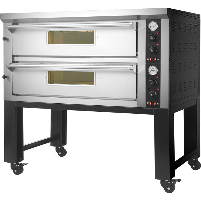 Commercial Pizza oven with stand Electric 2 chambers 9+9 pizzas x 33cm 500°C Mechanical controls 16.8kW 400V |  PS802