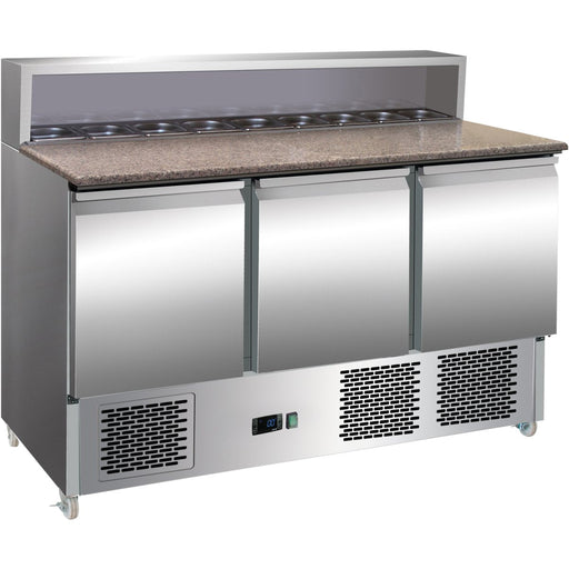 Pizza Prep Table 3 Doors Stainless Steel Pizza Top 8x Gn1/6 Depth 700mm | Thps903 Makfry