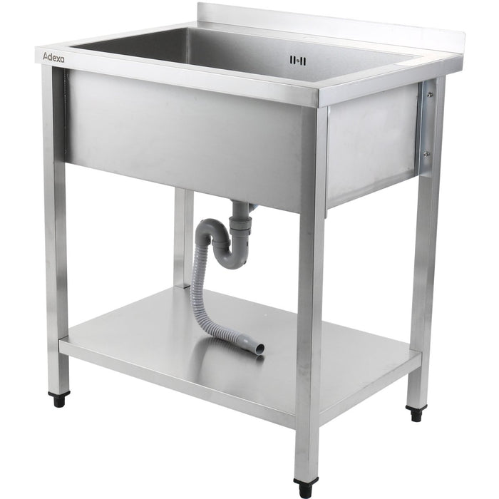 Commercial Pot Wash Sink Stainless steel 1 bowl Splashback Bottom shelf 800x600x900mm Square legs |  PSA8060U