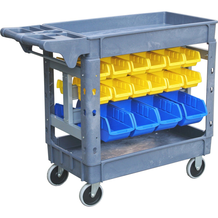 Professional 2-Tier Utility Trolley with Storage Bin Rack & 42 Plastic Bins 227kg Capacity 950x650mm |  PSB9565242A Makfry