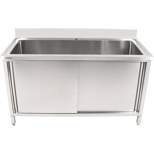 Commercial Pot Wash Sink Stainless Steel 1 Bowl Splashback 2 Doors 1500mm Depth 700mm | Psd150702 D Makfry