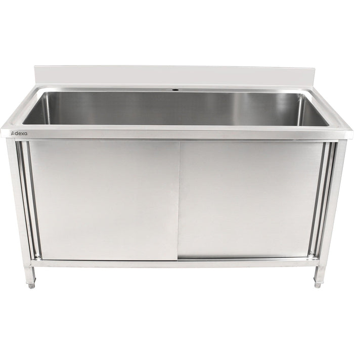 Commercial Pot Wash Sink Stainless Steel 1 Bowl Splashback 2 Doors 1500x600x850+100mm | Psd150602 D Makfry