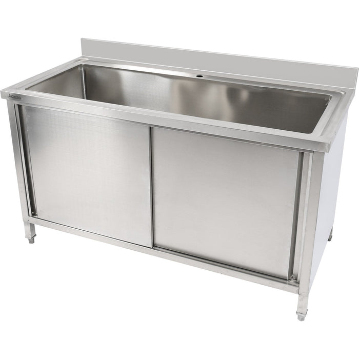 Commercial Pot Wash Sink Stainless Steel 1 Bowl Splashback 2 Doors 1200x600x850+100mm | Psd120602 D Makfry