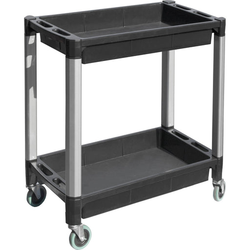 Professional Heavy Duty 2-Tier Plastic Utility Trolley with Raised Edge Trays & Steel Legs 136kg Capacity 760x410mm |  PUC76412 Makfry