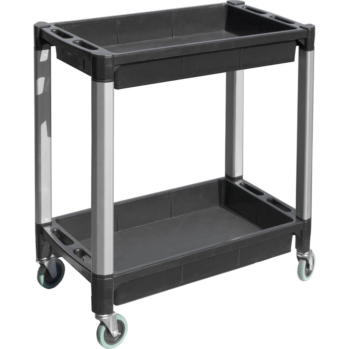 Professional Heavy Duty 2-Tier Plastic Utility Trolley with Raised Edge Trays & Steel Legs 136kg Capacity 760x410mm |  PUC76412 Makfry