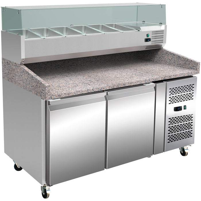 Pizza Counter 2 doors Granite top Refrigerated Countertop Display 7xGN1/4  |  THPZ2600TN+PT15