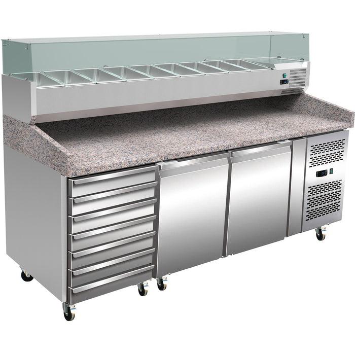 Pizza Prep Table 2 door 7 neutral drawers Refrigerated Countertop Display 10 x GN1/4 330mm |  THPZ2610TN+PT20