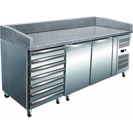 Refrigerated Pizza Prep / Bakery Counter 2 Doors 7 Drawers Granite Top Depth 800mm | Pz46 Makfry