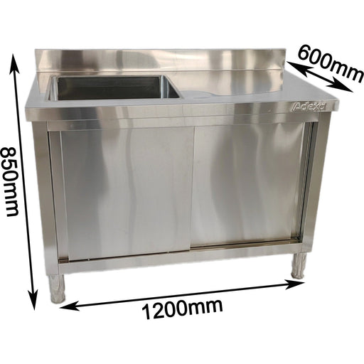 Commercial Stainless Steel Sink With Cupboard &Amp; Splashback 1 Bowl Left Side 1200x600x850mm | Qnh1002 Makfry