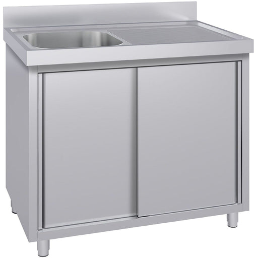 Commercial Stainless Steel Sink With Cupboard &Amp; Splashback 1 Bowl Left Side 1200x600x850mm | Qnh1002 Makfry