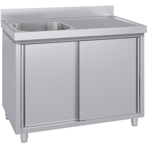 Commercial Stainless Steel Sink With Cupboard &Amp; Splashback 1 Bowl Left Side 1500x600x850mm | Qnh1006 Makfry