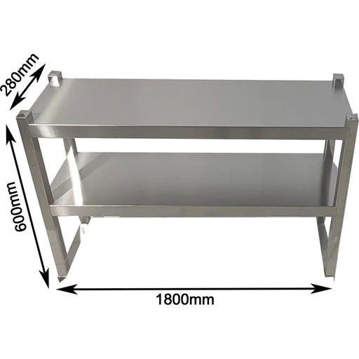 Double Tier Overshelf with Square Tubing Stainless Steel 1800x280x600mm |  QNH108 Makfry