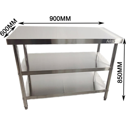 Commercial 3-Tier Stainless Steel Work Table with Undershelves 900x600x850mm |  QNH1102 Makfry