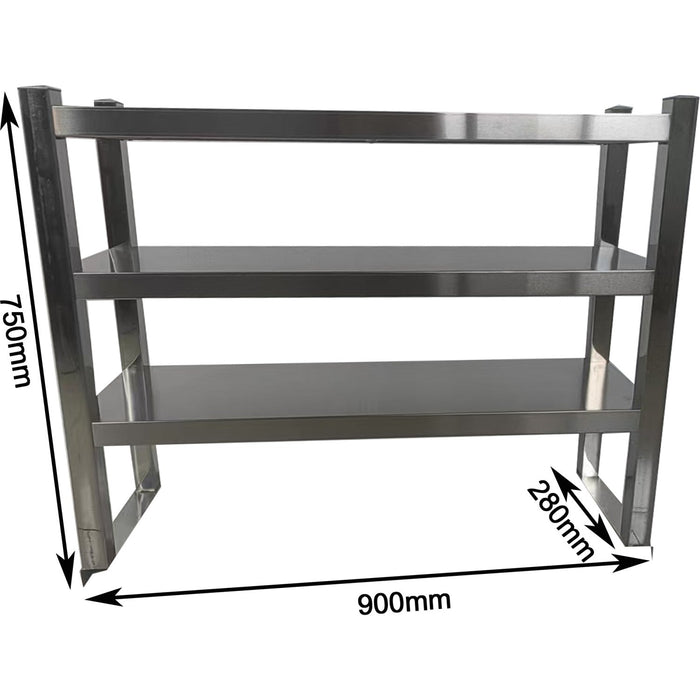 Triple Tier Overshelf with Square Tubing Stainless Steel 900x280x750mm |  QNH202 Makfry