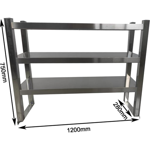 Triple Tier Overshelf with Square Tubing Stainless Steel 1200x280x750mm |  QNH204 Makfry