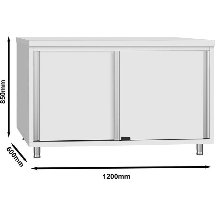 Commercial Stainless Steel Sliding Door Work Table Cabinet With Shelf 1200x600x850mm | Qnh302 Makfry