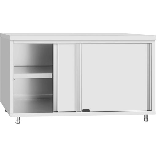 Commercial Stainless Steel Sliding Door Work Table Cabinet With Shelf 1500x600x850mm | Qnh304 Makfry