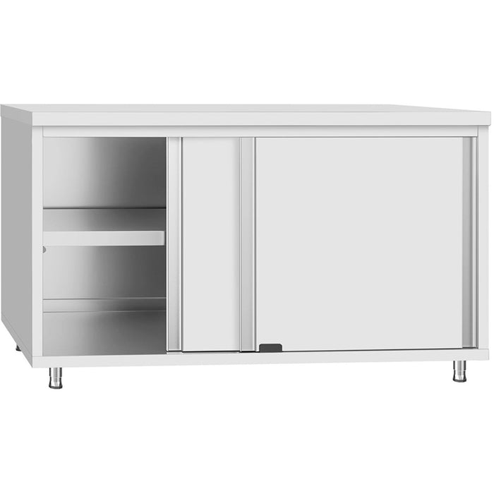 Commercial Stainless Steel Sliding Door Work Table Cabinet With Shelf 1500x600x850mm | Qnh304 Makfry