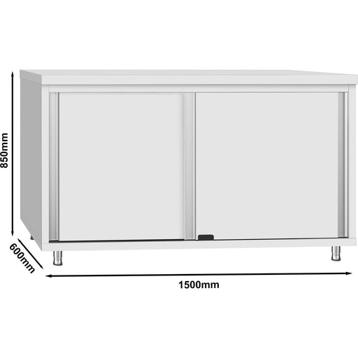 Commercial Stainless Steel Sliding Door Work Table Cabinet With Shelf 1500x600x850mm | Qnh304 Makfry