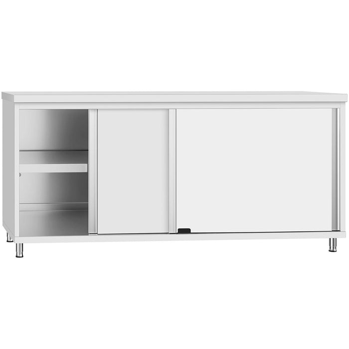 Commercial Stainless Steel Sliding Door Work Table Cabinet With Shelf 1800x600x850mm | Qnh306 Makfry