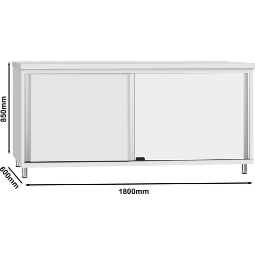 Commercial Stainless Steel Sliding Door Work Table Cabinet With Shelf 1800x600x850mm | Qnh306 Makfry