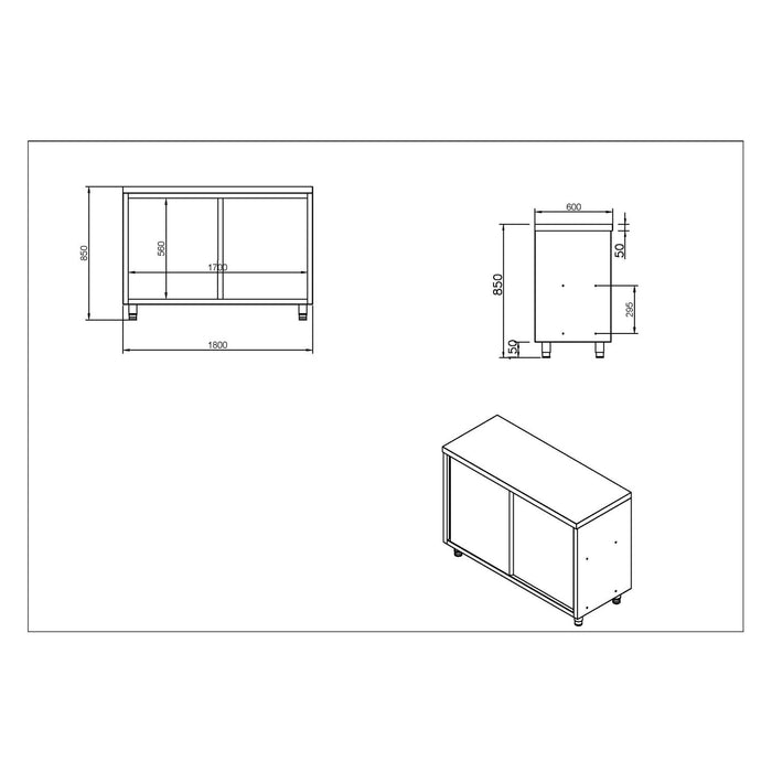 Commercial Stainless Steel Sliding Door Work Table Cabinet With Shelf 1800x600x850mm | Qnh306 Makfry