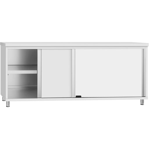 Commercial Stainless Steel Sliding Door Work Table Cabinet With Shelf 2100x600x850mm | Qnh308 Makfry