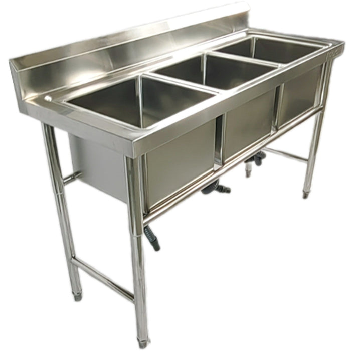 Commercial Stainless Steel Triple Sink With Splashback And Stand 1500x600x850mm | Qnh702 Makfry