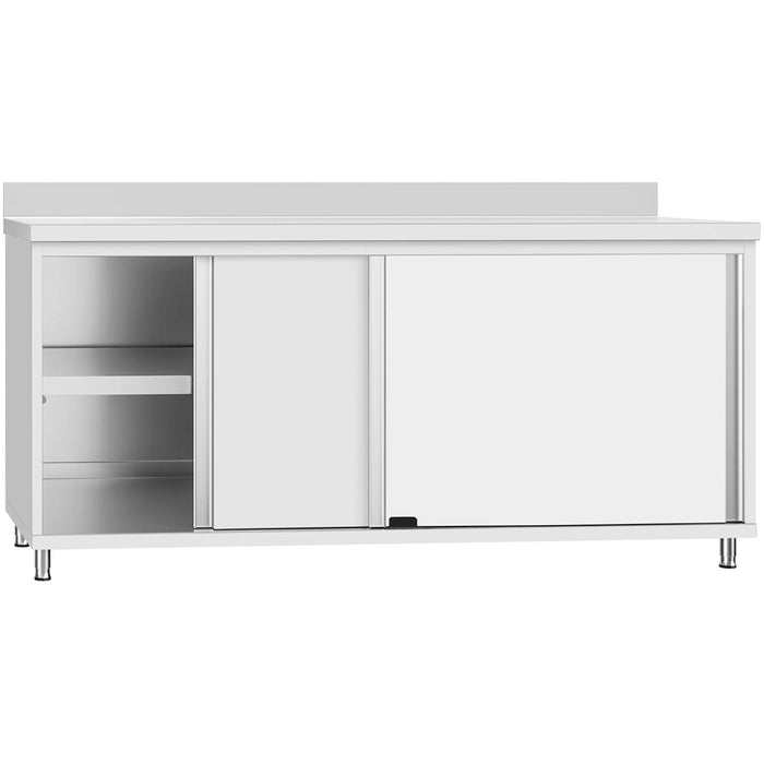 B GRADE Commercial Stainless Steel Sliding Door Work Table Cabinet with Shelf and Backsplash 1800x600x950mm |  QNH806 B GRADE Makfry