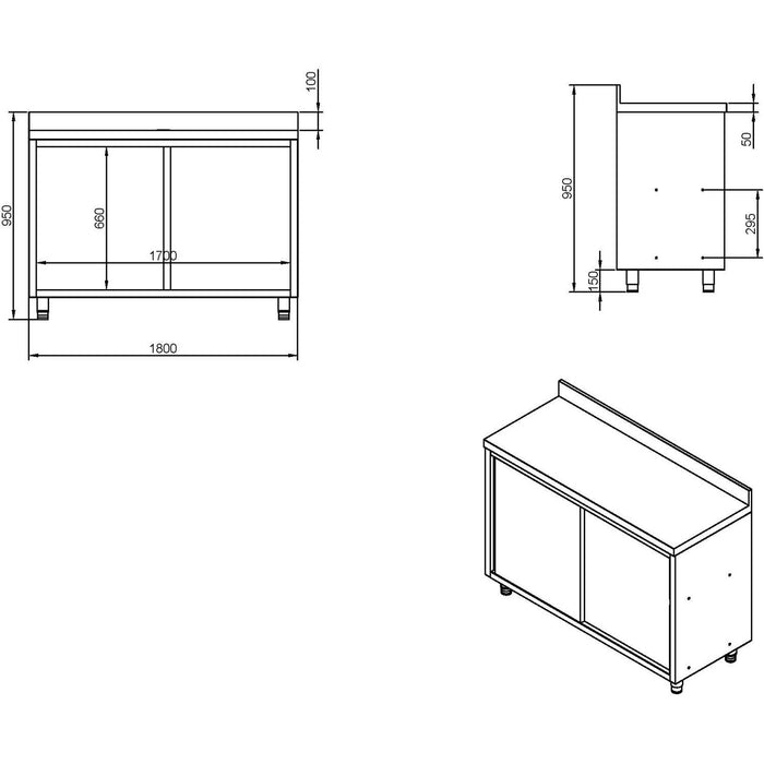 B GRADE Commercial Stainless Steel Sliding Door Work Table Cabinet with Shelf and Backsplash 1800x600x950mm |  QNH806 B GRADE Makfry