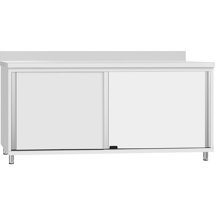 B GRADE Commercial Stainless Steel Sliding Door Work Table Cabinet with Shelf and Backsplash 1800x600x950mm |  QNH806 B GRADE Makfry