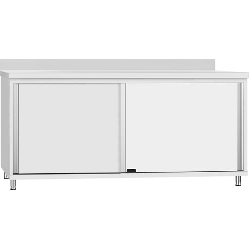 Commercial Stainless Steel Sliding Door Work Table Cabinet With Shelf And Backsplash 1800x600x950mm | Qnh806 Makfry