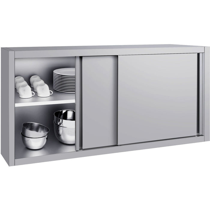 Commercial Stainless Steel Wall Cabinet with Sliding Doors and Inner Shelf 1500x400x650mm |  QNH906 Makfry