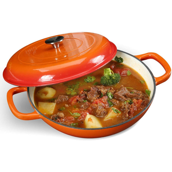 Enameled Cast iron Casserole Shallow pot Round Orange ø31cm 2.5 litres |  QT3107O Makfry