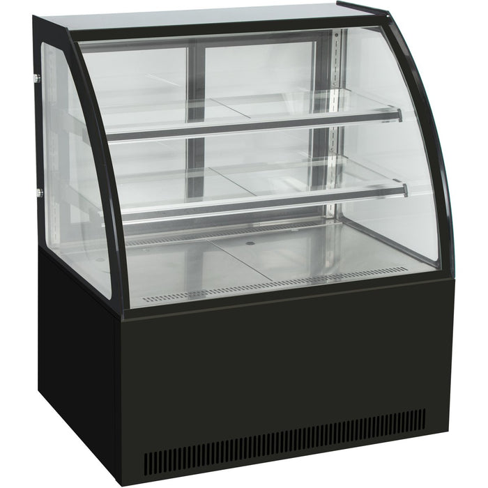 Cake counter Curved front 1800x730x1200mm 2 shelves Black base LED |  GN1800C2BLACK