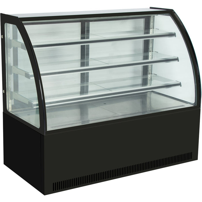 Cake counter Curved front 1800x730x1300mm 3 shelves Black base LED |  GN1800C3BLACK