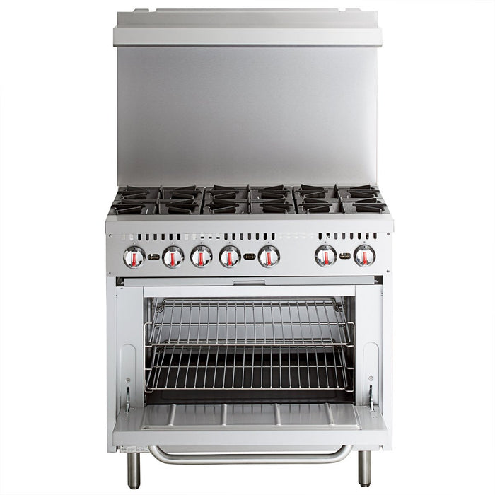 Professional Stainless Steel Gas Range Oven (8kW/hr) with 6 Burners (36kW/hr) and Removable Overshelf |  RGR36X