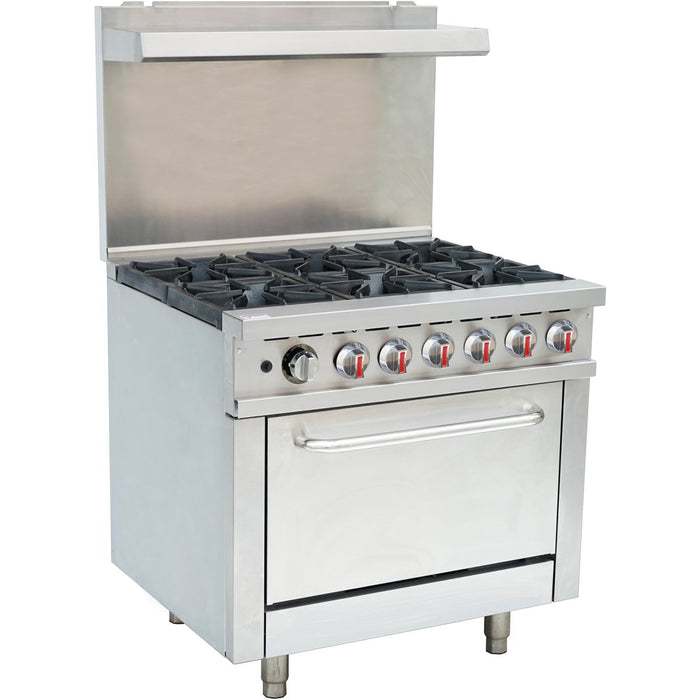 Professional Stainless Steel Gas Range Oven (8kW/hr) with 6 Burners (36kW/hr) and Removable Overshelf |  RGR36X