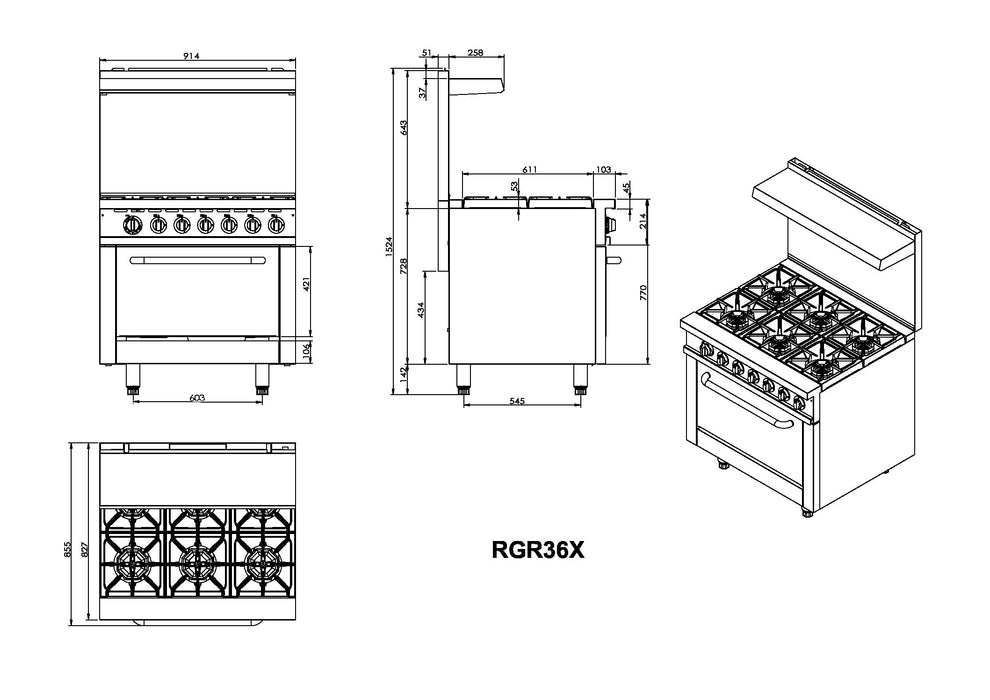 Infernus 6 Burner Range Oven with Splashback