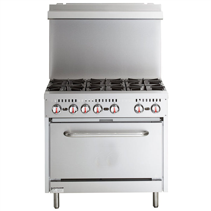 Professional Stainless Steel Gas Range Oven (8kW/hr) with 6 Burners (36kW/hr) and Removable Overshelf |  RGR36X