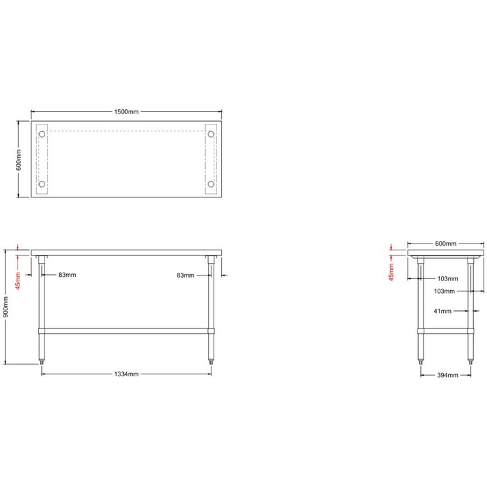 B GRADE Bakery Work table Wood top 1500x600x900mm |  RWTG600X1500 B GRADE