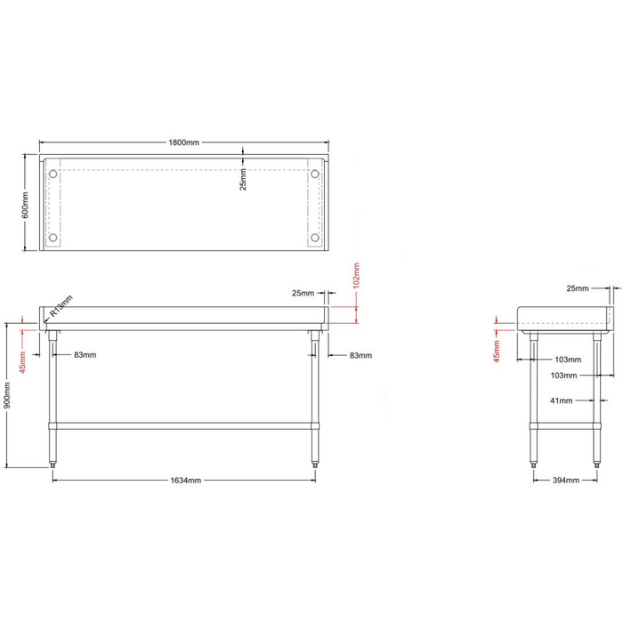 B GRADE Bakery Work table Wood top 1800x600x900mm |  RWTG600X1800 B GRADE